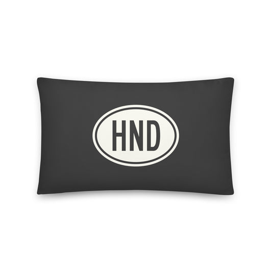 HND Tokyo Throw Pillow • Eclipse Grey with Oval Car Sticker Design • YHM Designs - Image 01