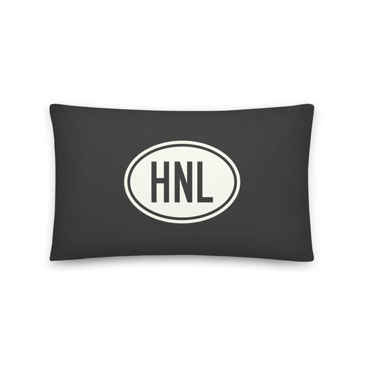 HNL Honolulu Throw Pillow • Eclipse Grey with Oval Car Sticker Design • YHM Designs - Image 01