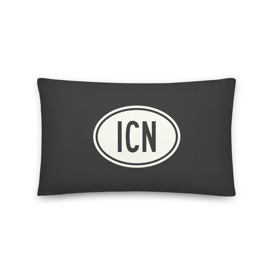 ICN Seoul Throw Pillow • Eclipse Grey with Oval Car Sticker Design • YHM Designs - Image 01