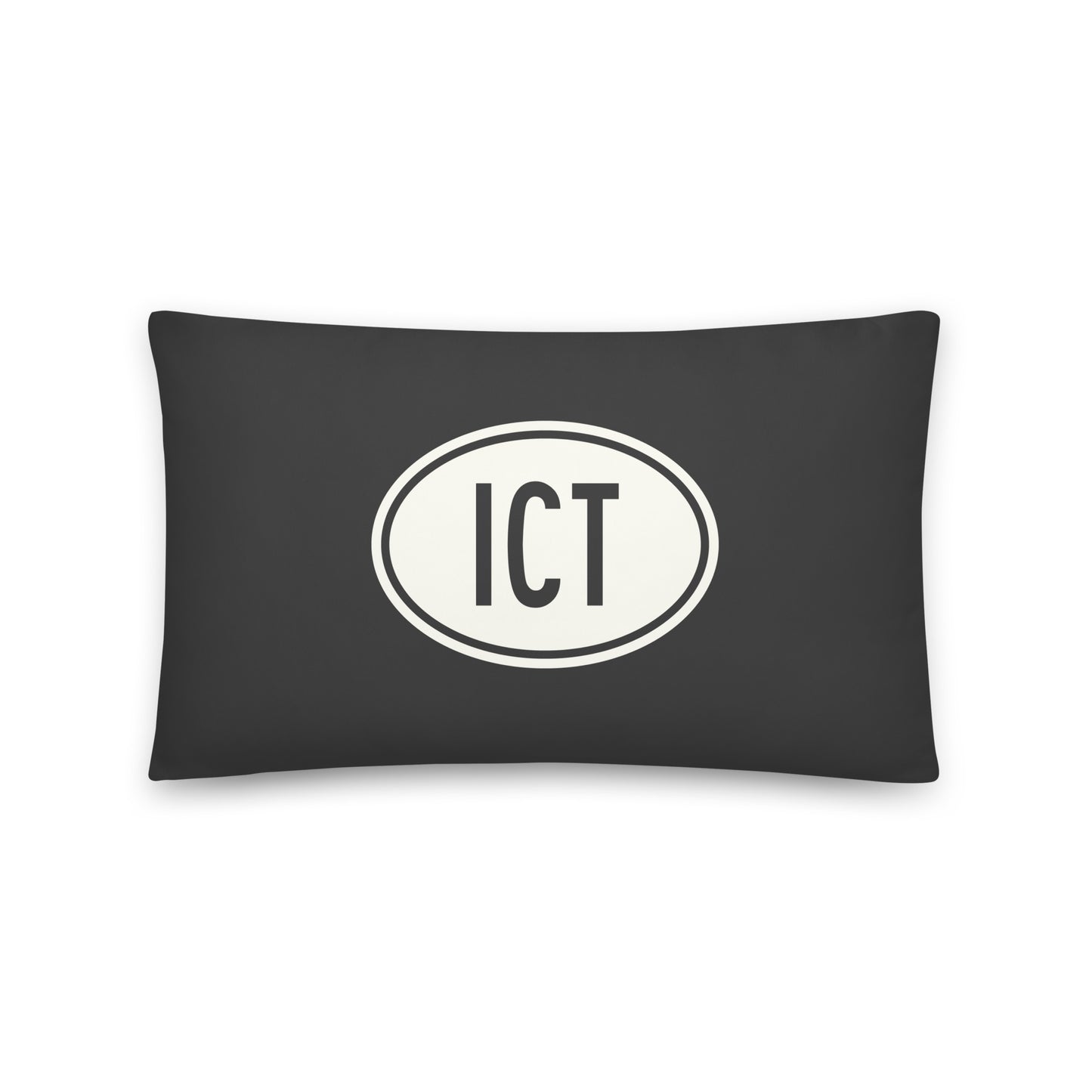 Unique Travel Gift Throw Pillow - White Oval • ICT Wichita Souvenir • YHM Designs - Image 01