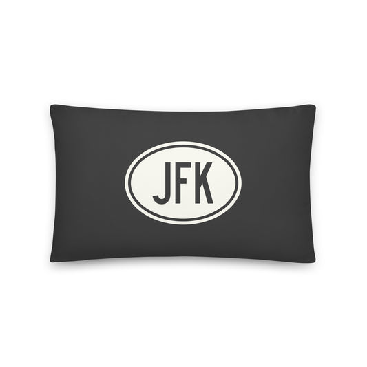 JFK New York City Throw Pillow • Eclipse Grey with Oval Car Sticker Design • YHM Designs - Image 01