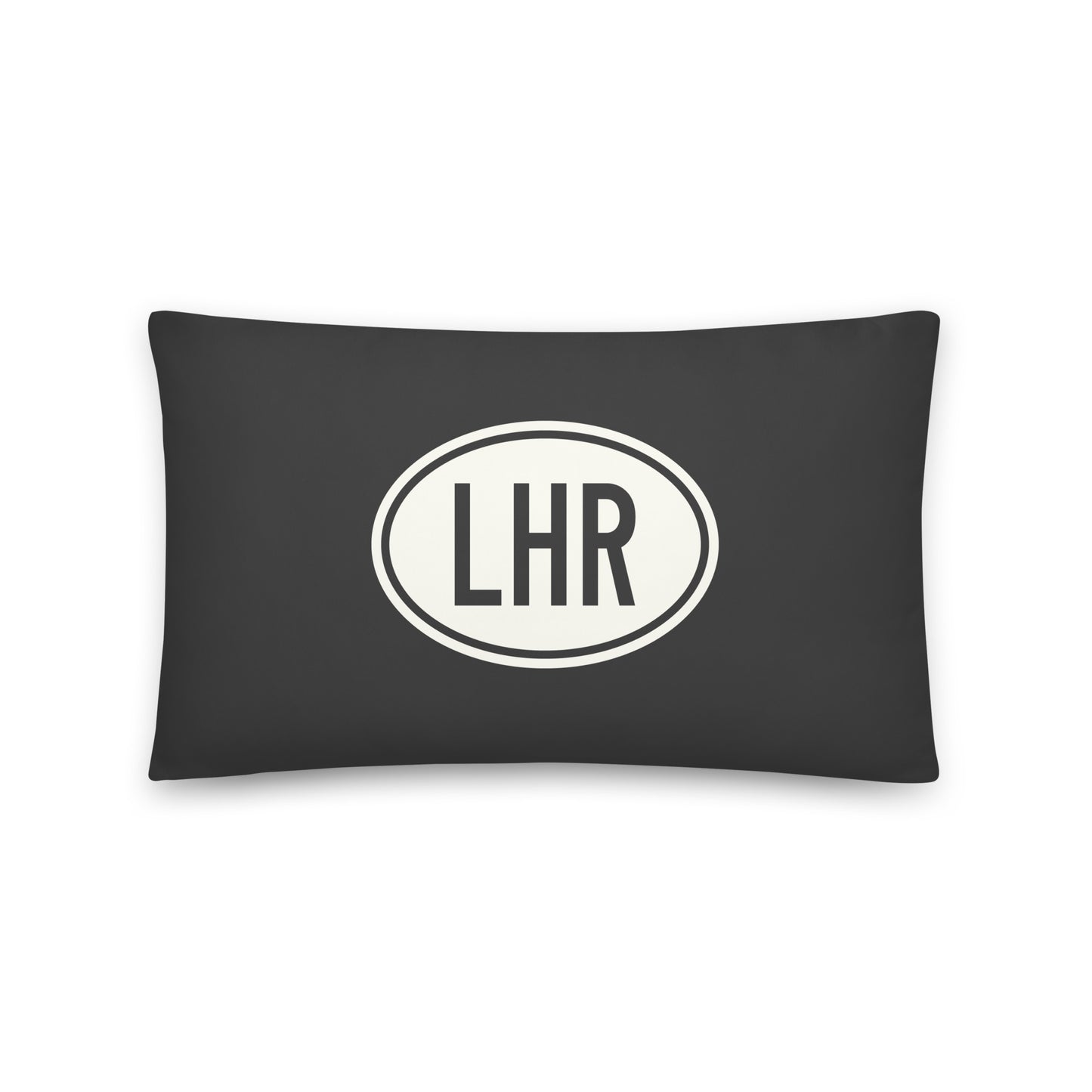 Unique Travel Gift Throw Pillow - White Oval • LHR London Souvenir • YHM Designs - Image 01