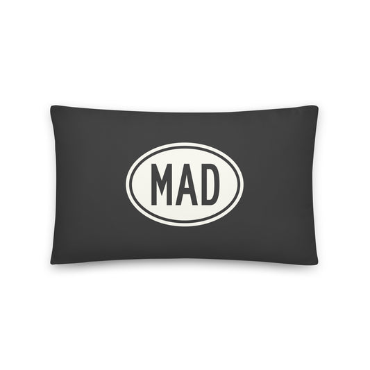 MAD Madrid Throw Pillow • Eclipse Grey with Oval Car Sticker Design • YHM Designs - Image 01
