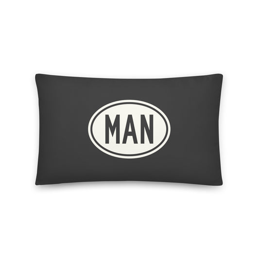 MAN Manchester Throw Pillow • Eclipse Grey with Oval Car Sticker Design • YHM Designs - Image 01