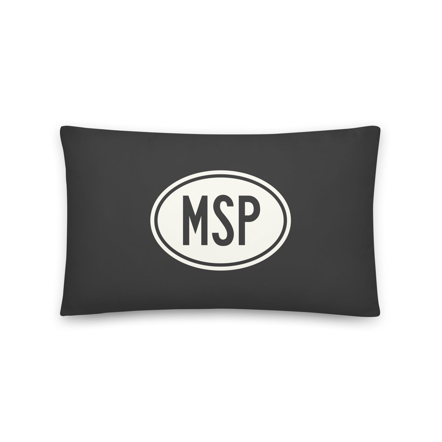 MSP Minneapolis Throw Pillow • Eclipse Grey with Oval Car Sticker Design • YHM Designs - Image 01