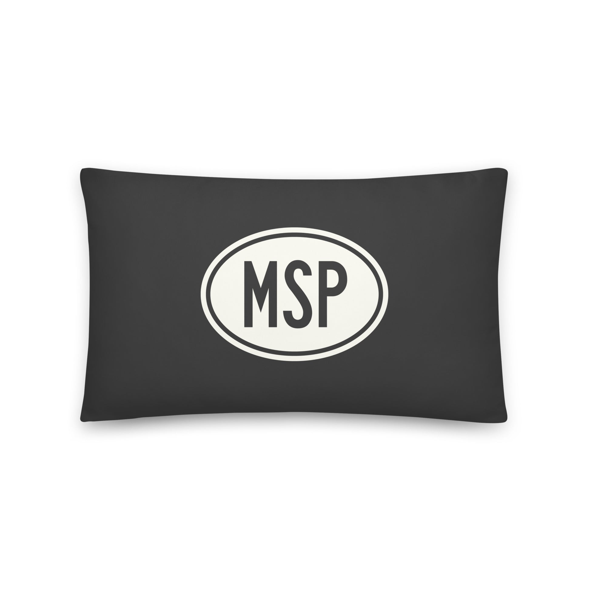 MSP Minneapolis Throw Pillow • Eclipse Grey with Oval Car Sticker Design • YHM Designs - Image 01