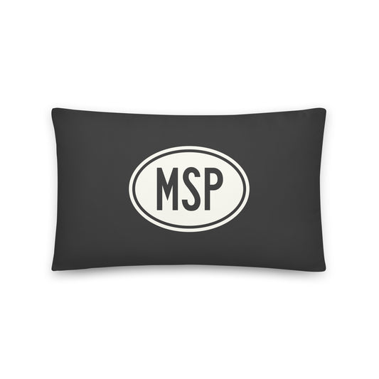 MSP Minneapolis Throw Pillow • Eclipse Grey with Oval Car Sticker Design • YHM Designs - Image 01