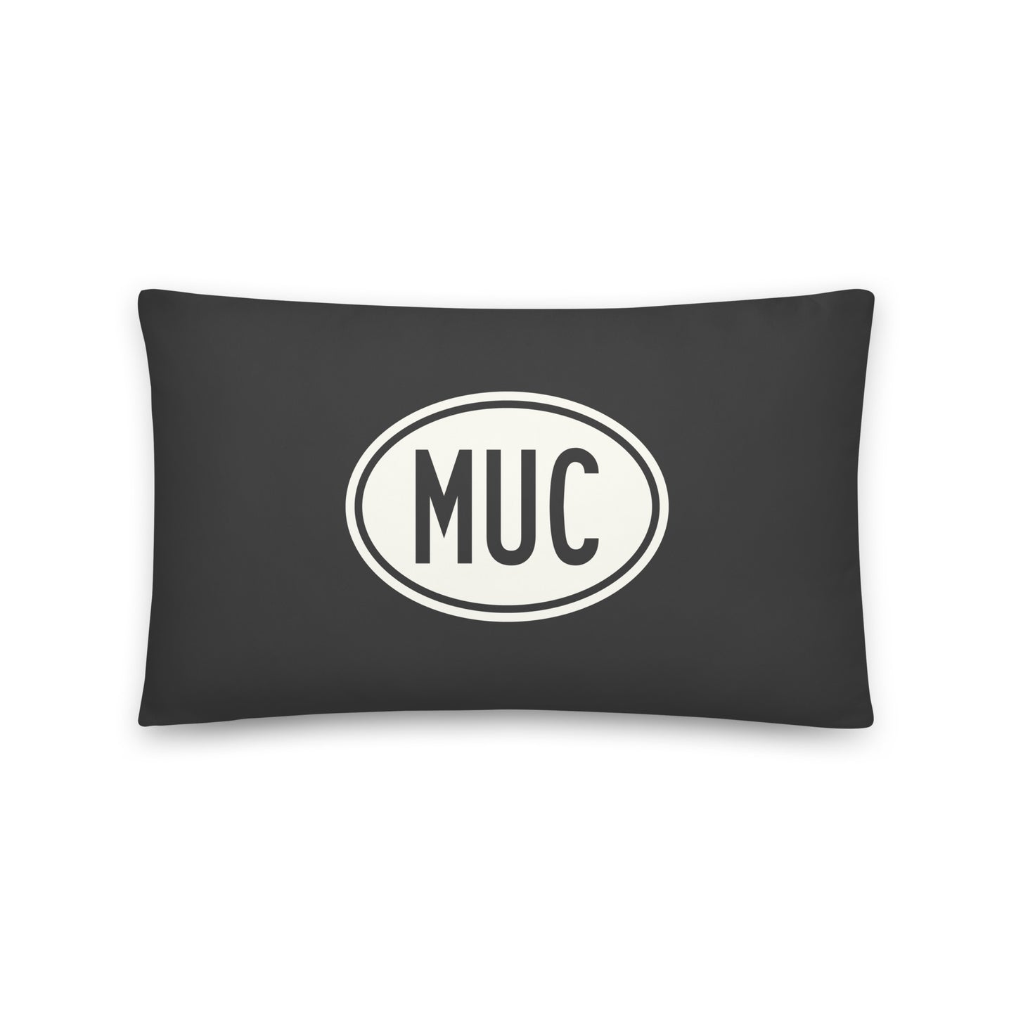 MUC Munich Throw Pillow • Eclipse Grey with Oval Car Sticker Design • YHM Designs - Image 01