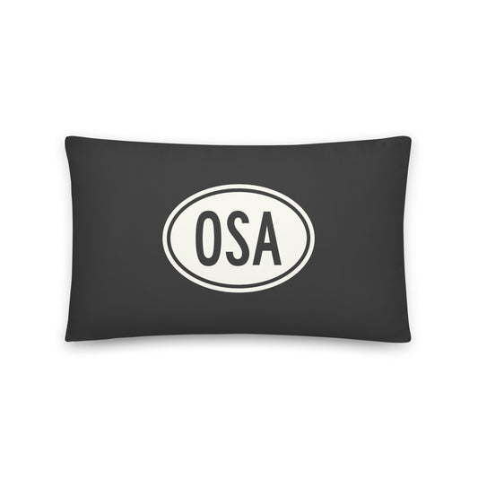 OSA Osaka Throw Pillow • Eclipse Grey with Oval Car Sticker Design • YHM Designs - Image 01