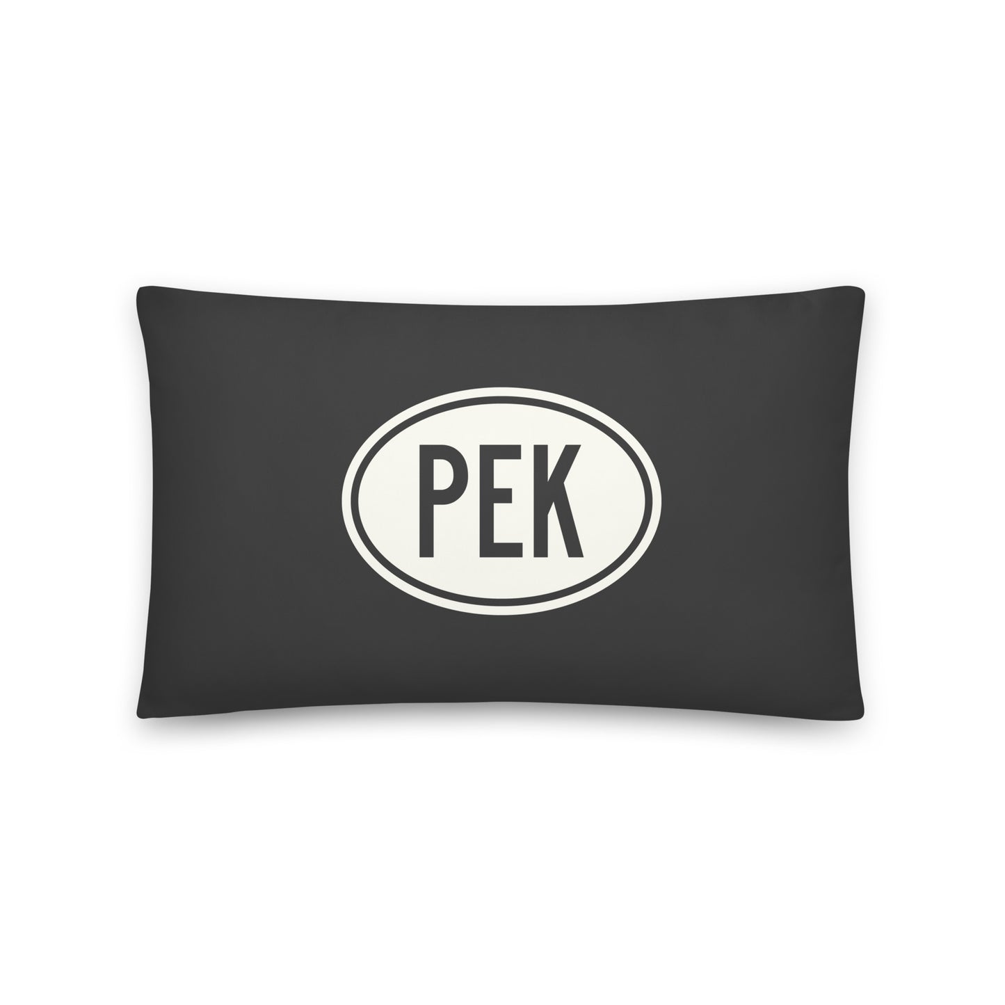 Unique Travel Gift Throw Pillow - White Oval • PEK Beijing Souvenir • YHM Designs - Image 01