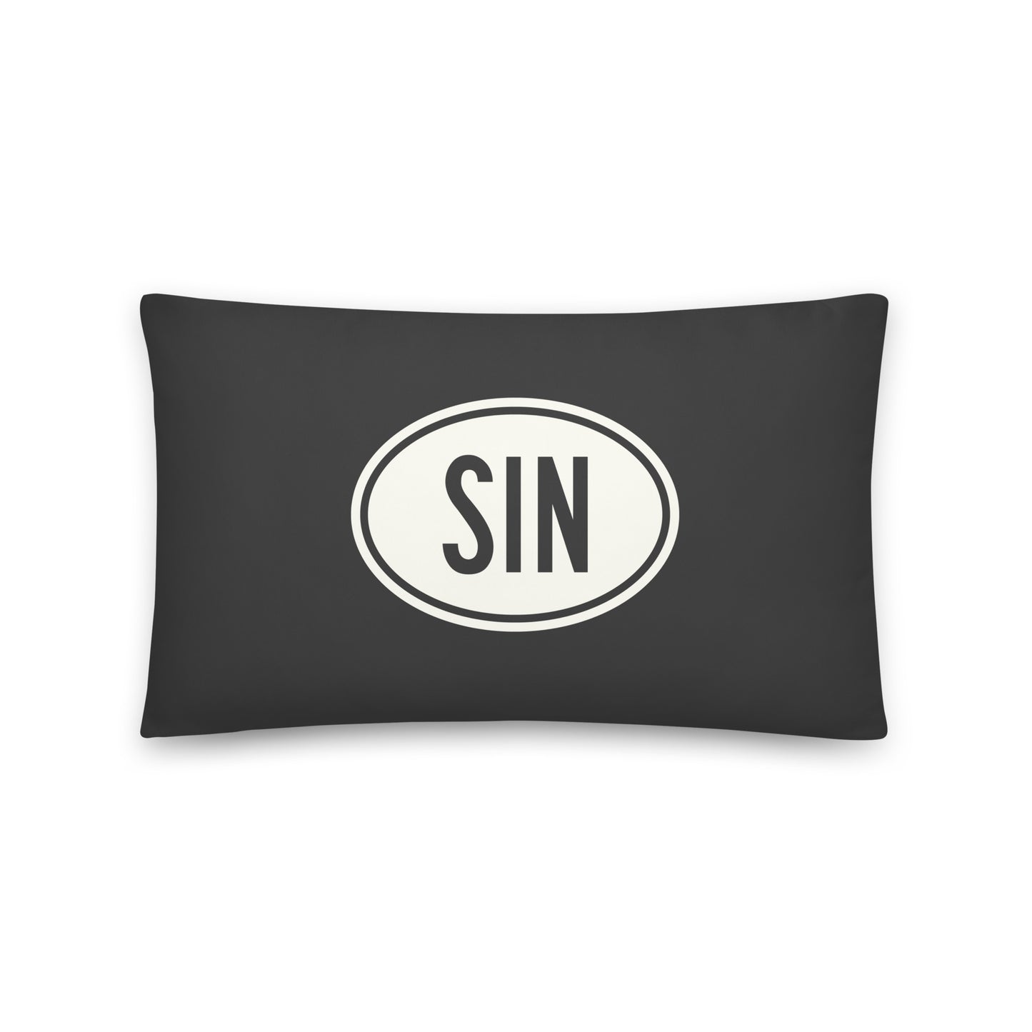 SIN Singapore Throw Pillow • Eclipse Grey with Oval Car Sticker Design • YHM Designs - Image 01