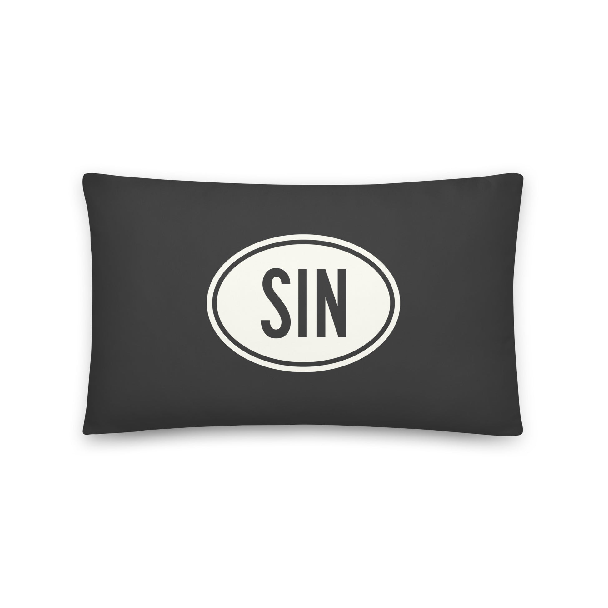 SIN Singapore Throw Pillow • Eclipse Grey with Oval Car Sticker Design • YHM Designs - Image 01