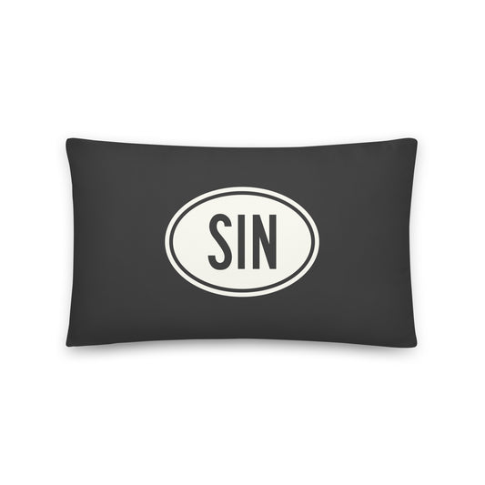 SIN Singapore Throw Pillow • Eclipse Grey with Oval Car Sticker Design • YHM Designs - Image 01
