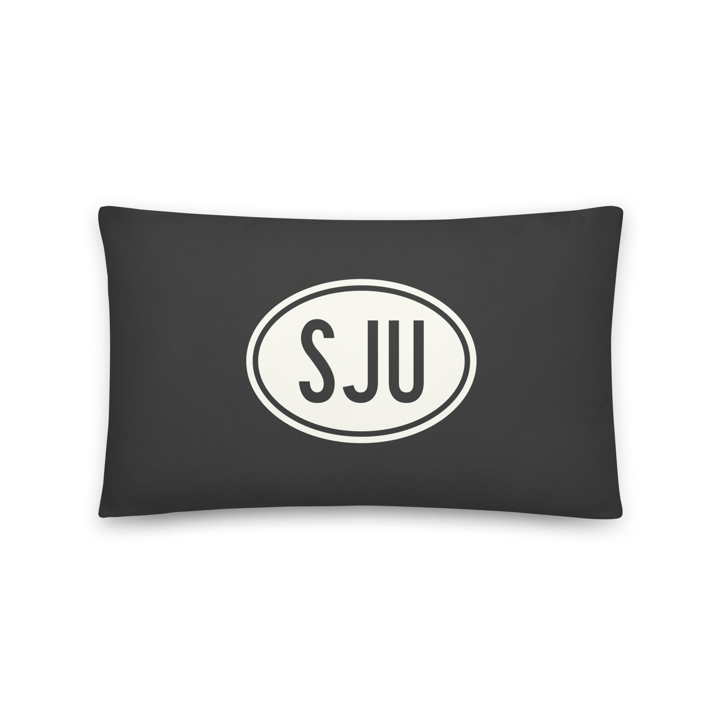 Unique Travel Gift Throw Pillow - White Oval • SJU San Juan Souvenir • YHM Designs - Image 01