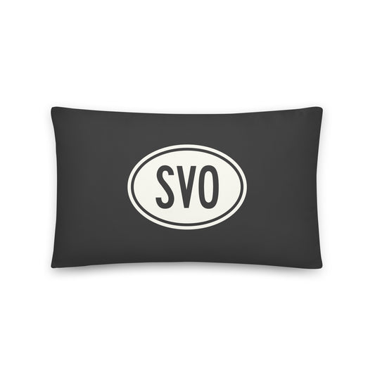 SVO Moscow Throw Pillow • Eclipse Grey with Oval Car Sticker Design • YHM Designs - Image 01