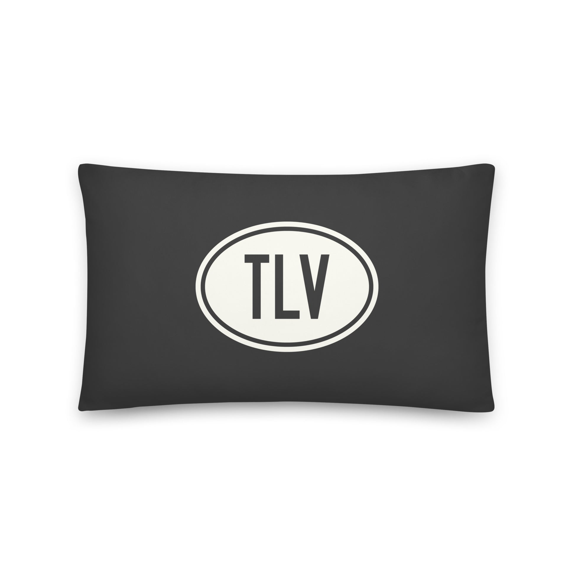 TLV Tel Aviv Throw Pillow • Eclipse Grey with Oval Car Sticker Design • YHM Designs - Image 01