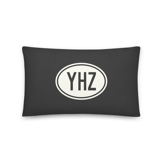 Unique Travel Gift Throw Pillow - White Oval • YHZ Halifax • YHM Designs - Image 01