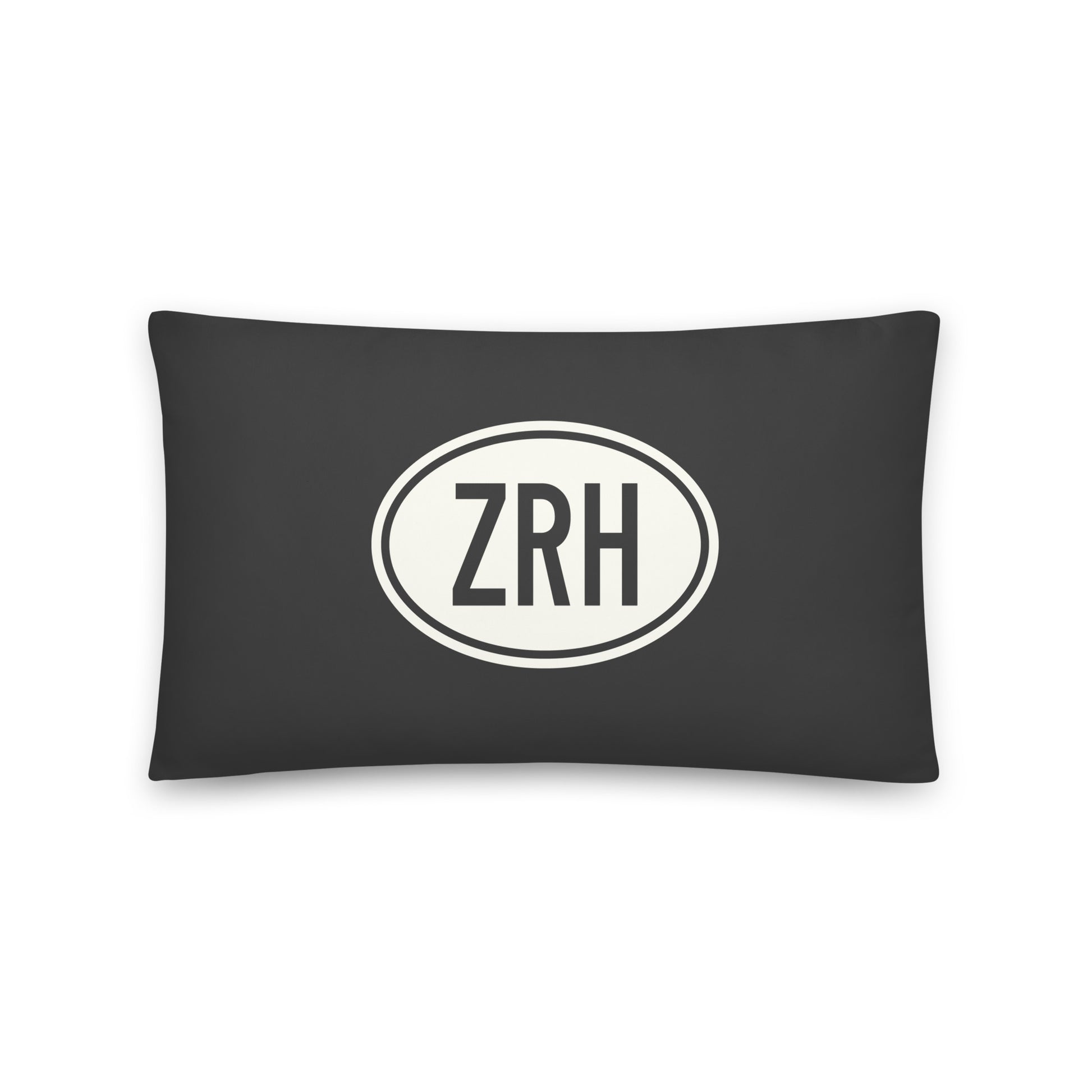 ZRH Zurich Throw Pillow • Eclipse Grey with Oval Car Sticker Design • YHM Designs - Image 01