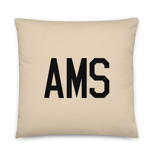AMS Amsterdam Throw Pillow • Air Force Lettering & Red Buffalo Plaid • YHM Designs - Image 01