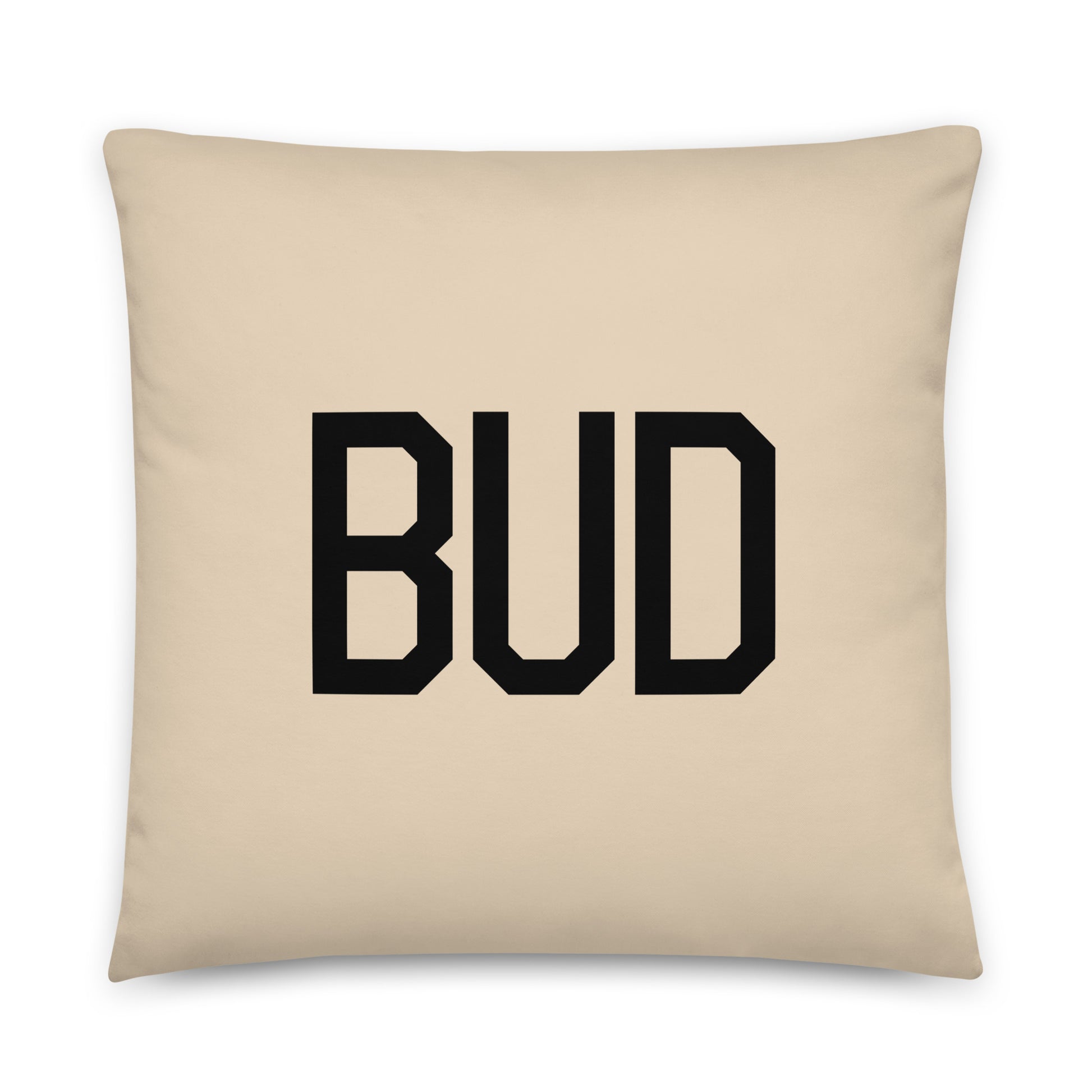 BUD Budapest Throw Pillow • Air Force Lettering & Red Buffalo Plaid • YHM Designs - Image 01