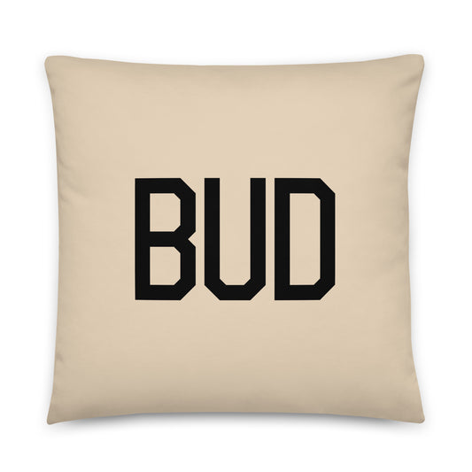 BUD Budapest Throw Pillow • Air Force Lettering & Red Buffalo Plaid • YHM Designs - Image 01