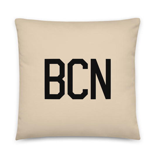 BCN Barcelona Throw Pillow • Air Force Lettering & Red Buffalo Plaid • YHM Designs - Image 01