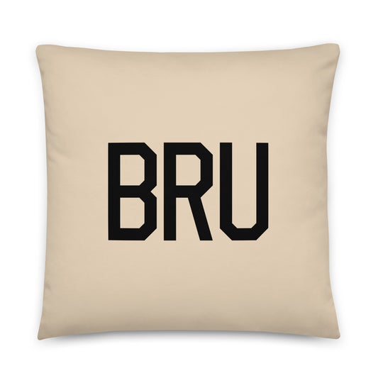 BRU Brussels Throw Pillow • Air Force Lettering & Red Buffalo Plaid • YHM Designs - Image 01