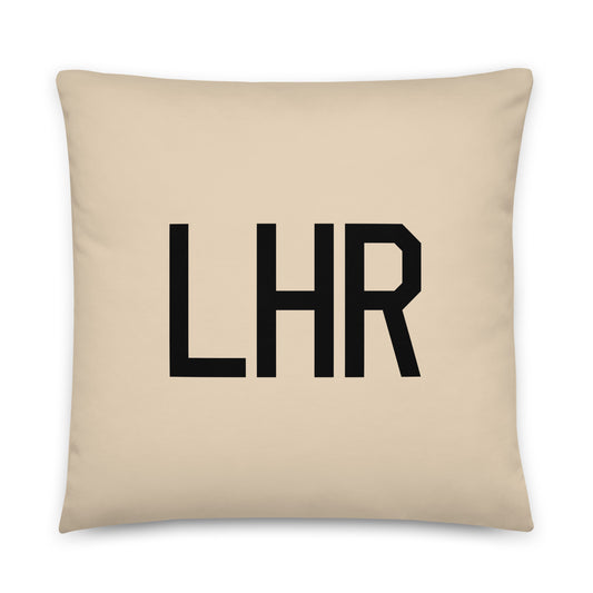 LHR London Throw Pillow • Air Force Lettering & Red Buffalo Plaid • YHM Designs - Image 01