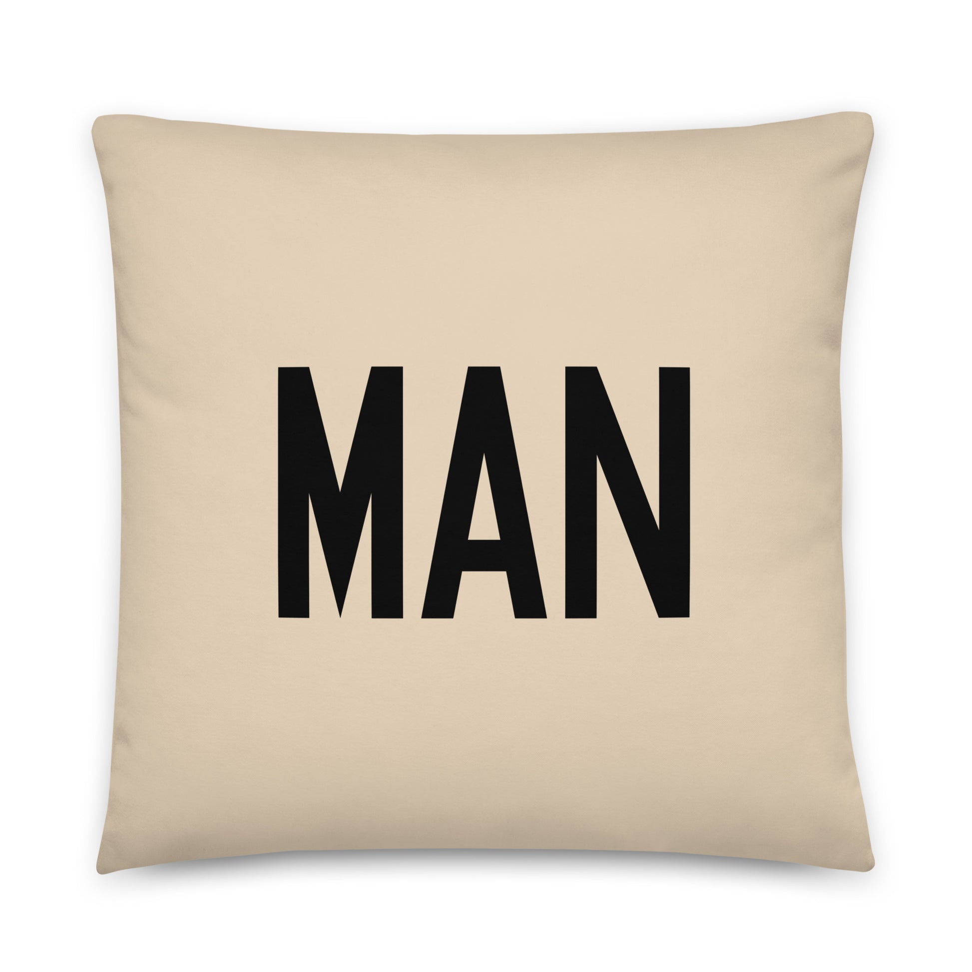 MAN Manchester Throw Pillow • Air Force Lettering & Red Buffalo Plaid • YHM Designs - Image 01