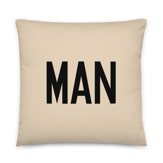MAN Manchester Throw Pillow • Air Force Lettering & Red Buffalo Plaid • YHM Designs - Image 01