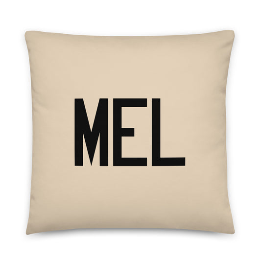 MEL Melbourne Throw Pillow • Air Force Lettering & Red Buffalo Plaid • YHM Designs - Image 01
