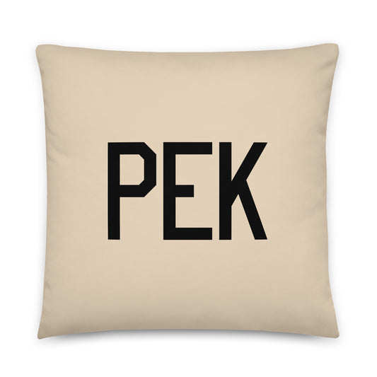 PEK Beijing Throw Pillow • Air Force Lettering & Red Buffalo Plaid • YHM Designs - Image 01