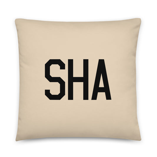 SHA Shanghai Throw Pillow • Air Force Lettering & Red Buffalo Plaid • YHM Designs - Image 01