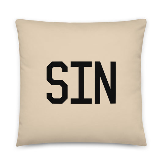 SIN Singapore Throw Pillow • Air Force Lettering & Red Buffalo Plaid • YHM Designs - Image 01
