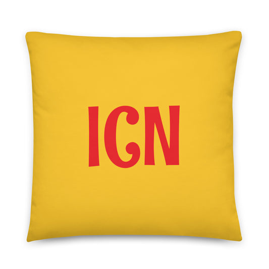 ICN Seoul Throw Pillow • Cheerful Rainbow Colours • YHM Designs - Image 01
