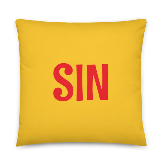 SIN Singapore Throw Pillow • Cheerful Rainbow Colours • YHM Designs - Image 01