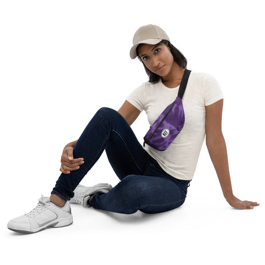 KEF Reykjavik Fanny Pack • Oval Car Sticker Design - Purple Tie-Dye • YHM Designs - Image 02