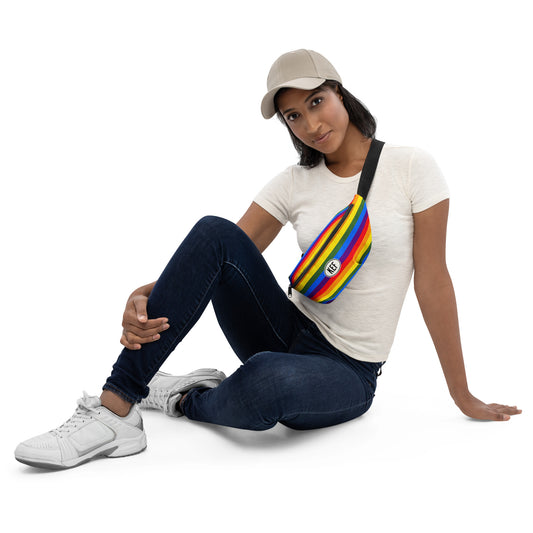 KEF Reykjavik Fanny Pack • Oval Car Sticker Design - Rainbow Colours • YHM Designs - Image 02