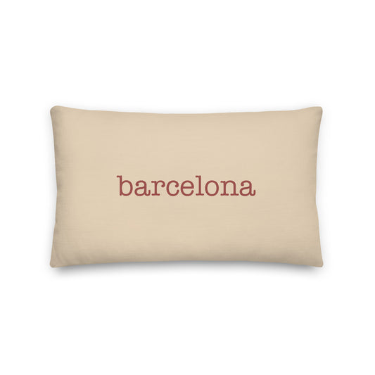 BCN Barcelona Throw Pillow • Typewriter Lettering in Terracotta Red • YHM Designs - Image 01