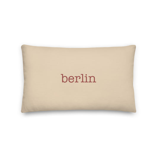 BER Berlin Throw Pillow • Typewriter Lettering in Terracotta Red • YHM Designs - Image 01
