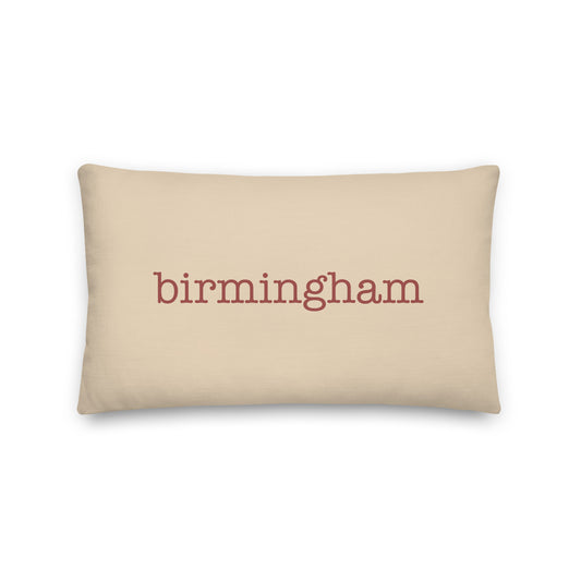BHM Birmingham Throw Pillow • Typewriter Lettering in Terracotta Red • YHM Designs - Image 01