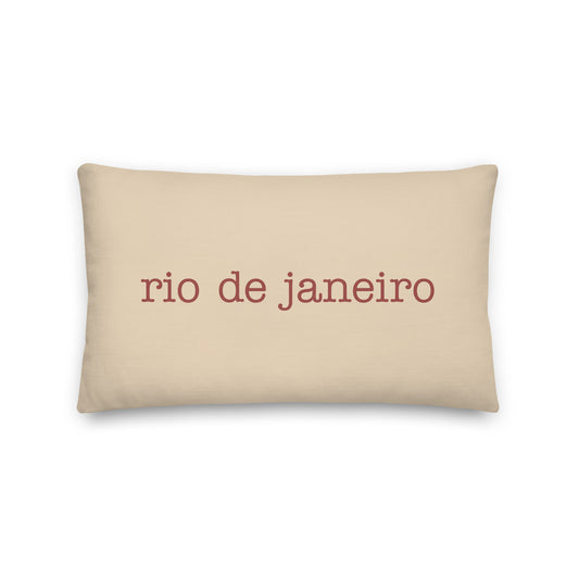 GIG Rio de Janeiro Throw Pillow • Typewriter Lettering in Terracotta Red • YHM Designs - Image 01