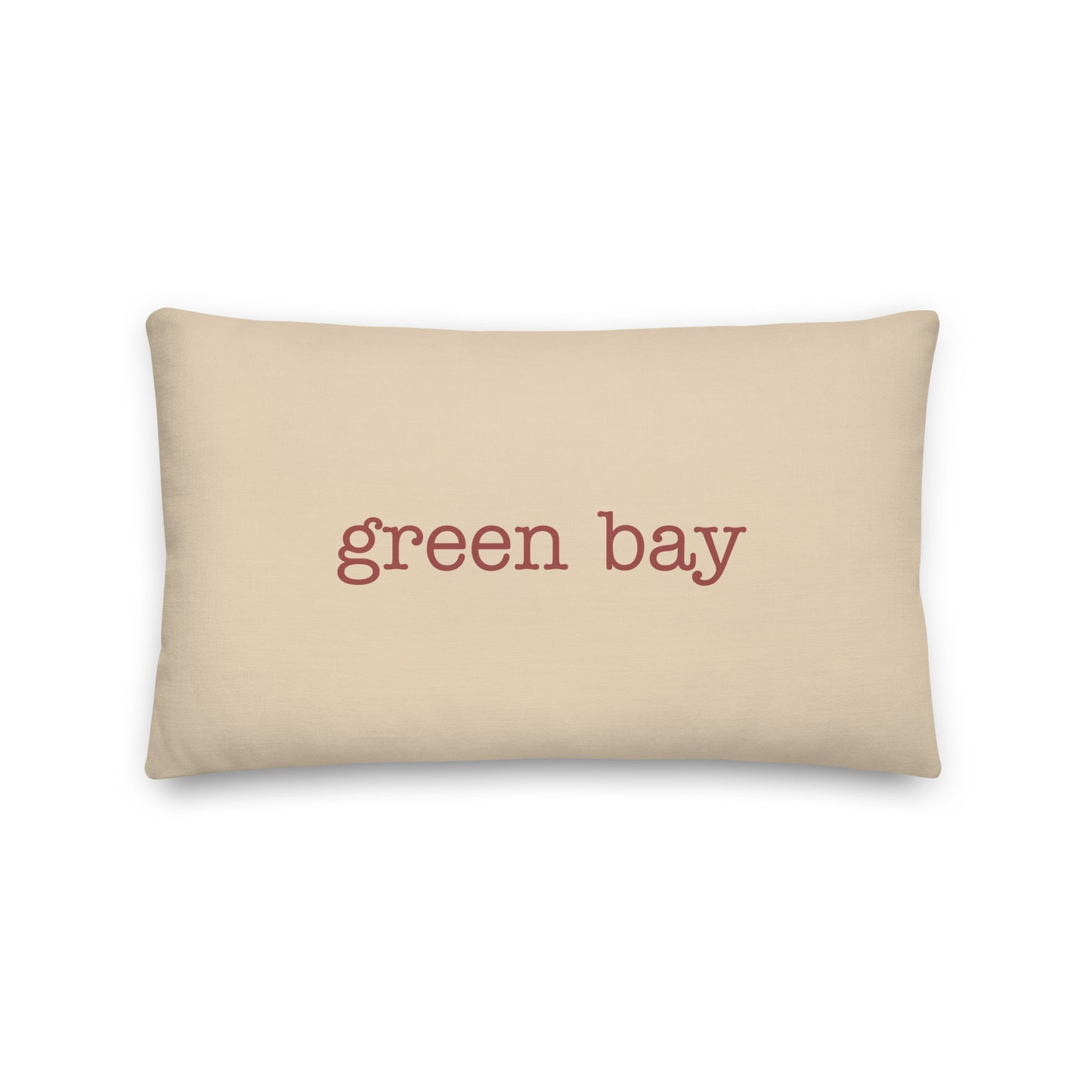 GRB Green Bay Throw Pillow • Typewriter Lettering in Terracotta Red • YHM Designs - Image 01