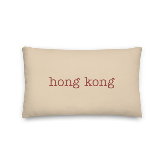 HKG Hong Kong Throw Pillow • Typewriter Lettering in Terracotta Red • YHM Designs - Image 01