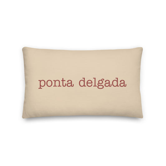 PDL Ponta Delgada Throw Pillow • Typewriter Lettering in Terracotta Red • YHM Designs - Image 01