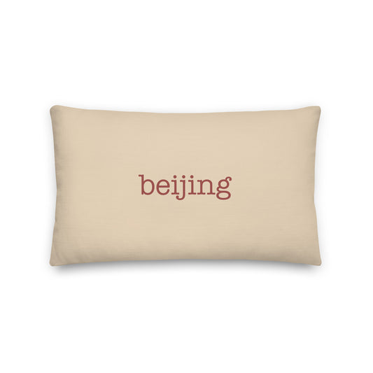 PEK Beijing Throw Pillow • Typewriter Lettering in Terracotta Red • YHM Designs - Image 01