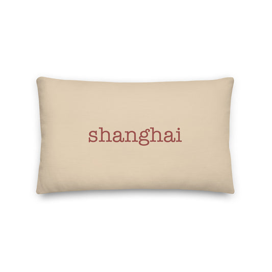 SHA Shanghai Throw Pillow • Typewriter Lettering in Terracotta Red • YHM Designs - Image 01