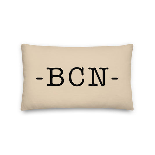 BCN Barcelona Throw Pillow • Typewriter Lettering & Green Buffalo Plaid • YHM Designs - Image 01