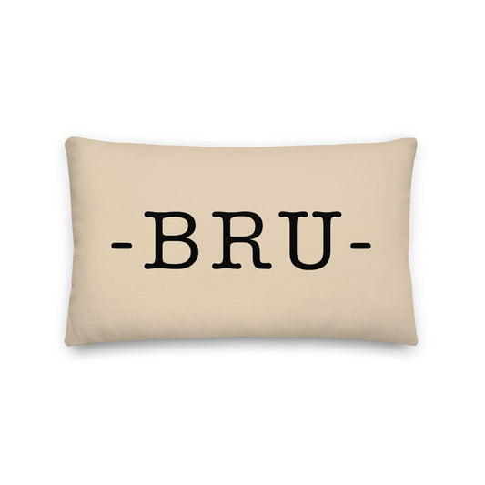BRU Brussels Throw Pillow • Typewriter Lettering & Green Buffalo Plaid • YHM Designs - Image 01