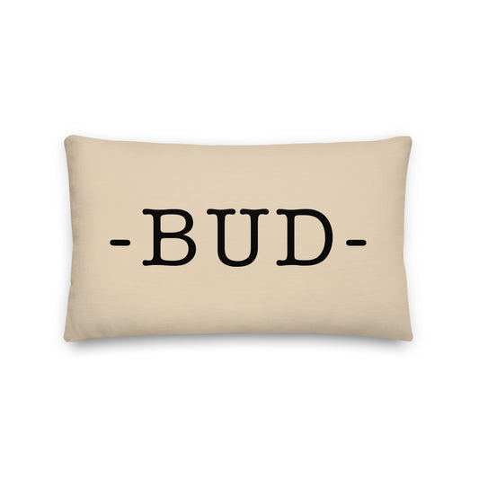 BUD Budapest Throw Pillow • Typewriter Lettering & Green Buffalo Plaid • YHM Designs - Image 01